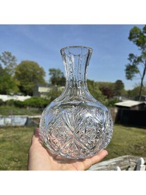 Vintage Heavy Cut Crystal Glass Carafe Liquor Wine Decanter Vase Decor Hand cut